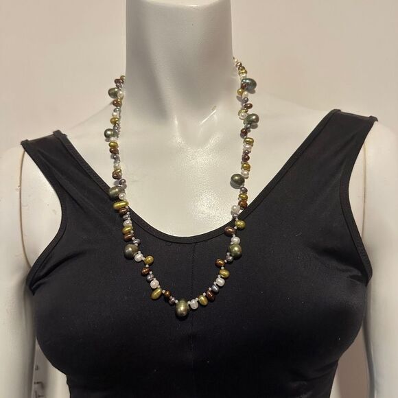 Multicolored Top Drilled Teadrop Genuine Pearl Necklace - Picture 1 of 4